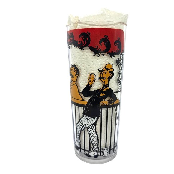 Hazel Atlas Gay 90s Saloon Bar Tumbler Red & Black 12 Oz Retro Glassware Vintage - Picture 7 of 9